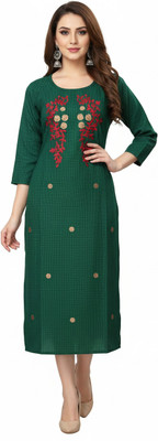 SARANS Women Embroidered, Self Design Straight Kurta(Green)