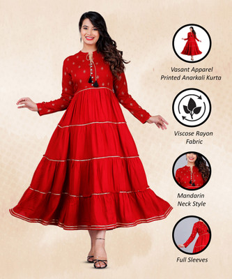 VASANT APPAREL Women Printed Anarkali Kurta(Maroon)