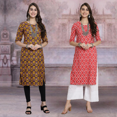 Moda Rapido Women Printed Straight Kurta(Multicolor)