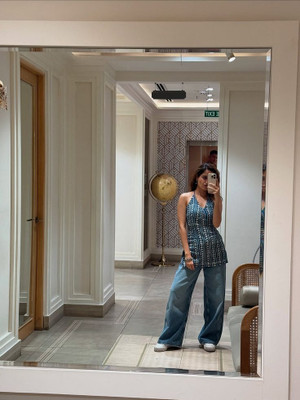 VALVEERA Women Printed Straight Kurta(Light Blue)