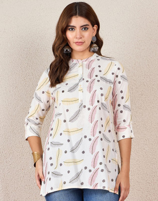 Uparna Women Printed Straight Kurta(White, Multicolor)
