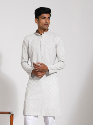 VASTRAMAY Men Embroidered Straight Kurta(Grey)