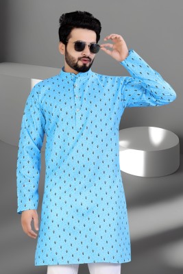 Growwax Men Printed Straight Kurta(Multicolor)