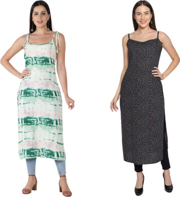 KAUTAQI Women Printed Straight Kurta(Multicolor)