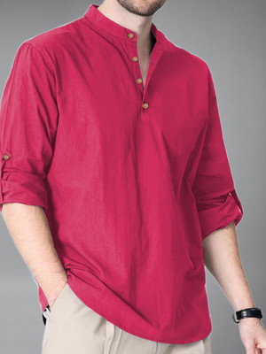 Vida Loca Men Solid A-line Kurta(Pink)