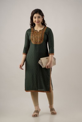 avika fashion Women Embroidered Straight Kurta(Dark Green)