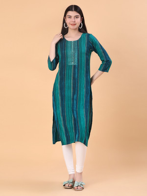V-MART Women Striped A-line Kurta(Blue)