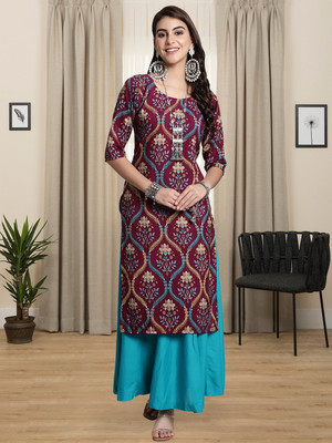 1 Stop Fashion Women Printed A-line Kurta(Maroon)