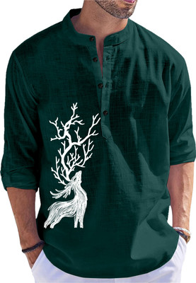 Fashion Marts Men Floral Print Straight Kurta(Green)