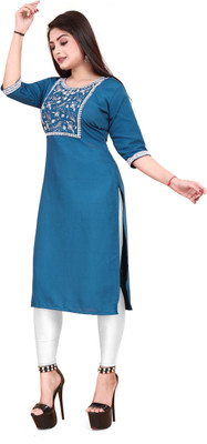 RIDDHI COLLECTION MALL Women Embroidered A-line Kurta(Blue)