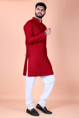 Reyansh Men Solid Straight Kurta(Red)