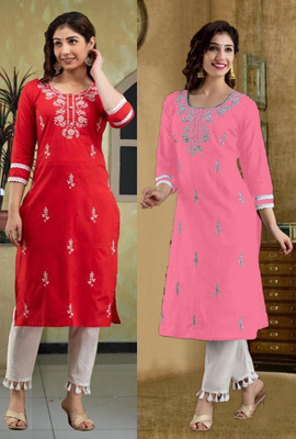 SISTO Women Embroidered Straight Kurta(Multicolor)