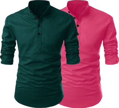 Fashion Marts Men Solid Straight Kurta(Pink, Green)