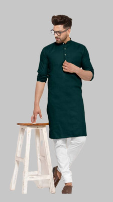 HouseOfCommon Men Solid A-line Kurta(Dark Green)