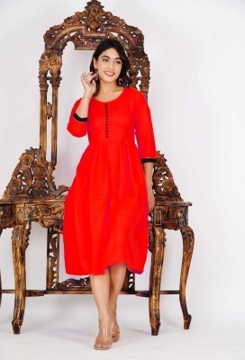 Suman Fashion Women Solid, Self Design Flared Kurta(Red)