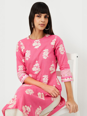 MAX Women Floral Print Straight Kurta(Pink)