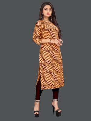 dharmanandan creation Women Printed Straight Kurta(Yellow)