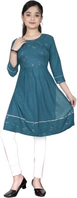 T4YOU Girls Embroidered Ethnic Dress Kurta(Dark Blue)