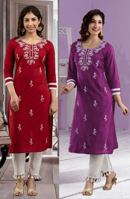 vikshi Women Embroidered Straight Kurta(Multicolor)