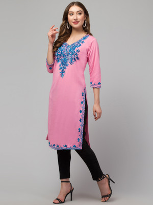 DIAMOND RUBY Women Embroidered A-line Kurta(Pink)