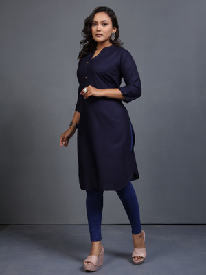 Mysha Women Solid Straight Kurta(Dark Blue)