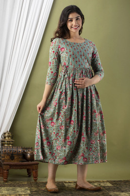 Tulsiram Women Printed Anarkali Kurta(Green)