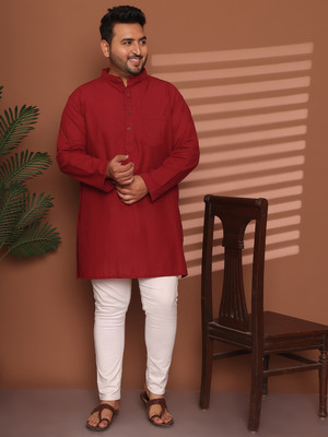ED PLUS Men Solid Straight Kurta(Maroon)