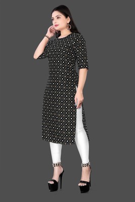 RANGRASIYA CORPORATION Women Printed Straight Kurta(Black)