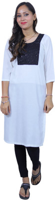 Anvi creation Women Embroidered Straight Kurta(White)