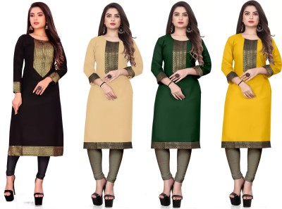 Vasudha Fashion Hub Women Printed, Solid Straight Kurta(Black, Beige, Dark Green, Yellow)