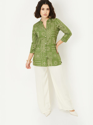 MAX Women Printed Straight Kurta(Green)
