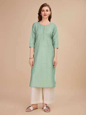 BESHASTUDIO Women Printed A-line Kurta(Light Green)