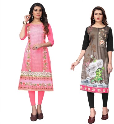 Growmore Fab Women Printed A-line Kurta(Pink, Black)