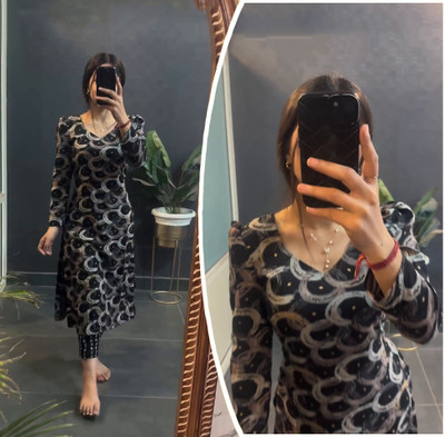PuriMaa Women Printed A-line Kurta(Black)