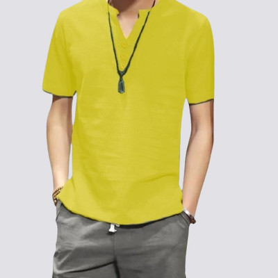 Super Westan Men Solid Straight Kurta(Yellow)