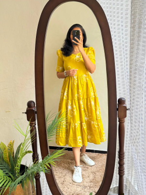 Luminary Women Printed Anarkali Kurta(Yellow)