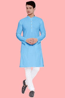 OmakarENT Men Printed Straight Kurta(Light Blue)