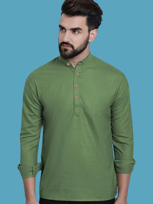 Super Westron Men Solid Straight Kurta(Green)