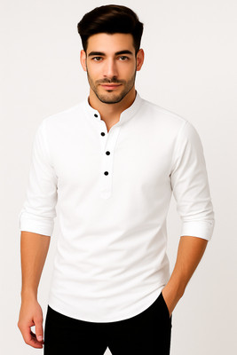 ETHNICSUTRA Men Solid Straight Kurta(White)
