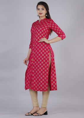 STYLE GANGA Women Printed Straight Kurta(Pink)