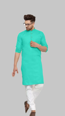 HouseOfCommon Men Solid A-line Kurta(Green)