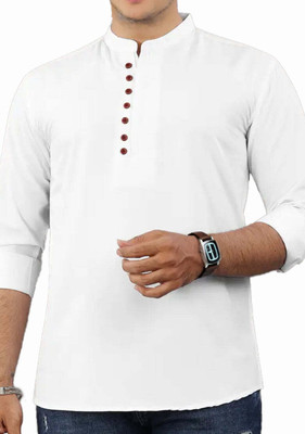 VIMASUTI Men Solid Straight Kurta(White)