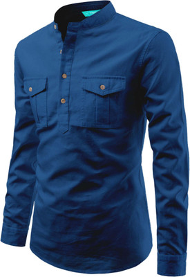 VIMASUTI Men Solid A-line Kurta(Dark Blue)
