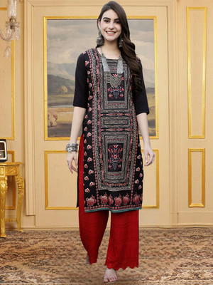 EthnicBasket Women Printed A-line Kurta(Black)