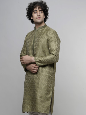 Maahi Fabs Men Printed Straight Kurta(Green)