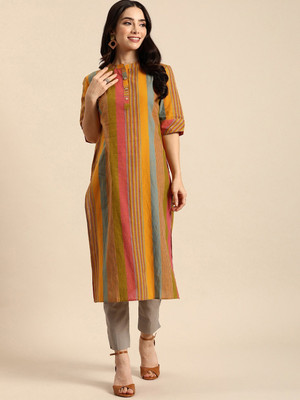 ANOUK Women Striped Straight Kurta(Multicolor)