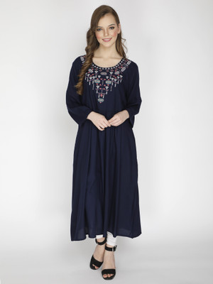 SHASHVI Women Embroidered Flared Kurta(Blue)