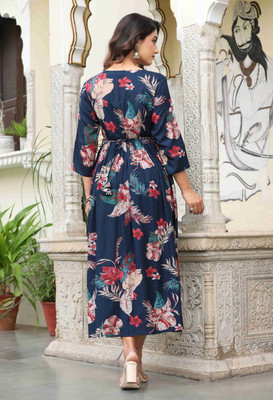 DARVIKAA COLLECTION Women Floral Print Anarkali Kurta(Blue)