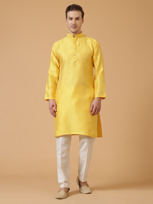 NIVATEX Men Woven Design Straight Kurta(Yellow)