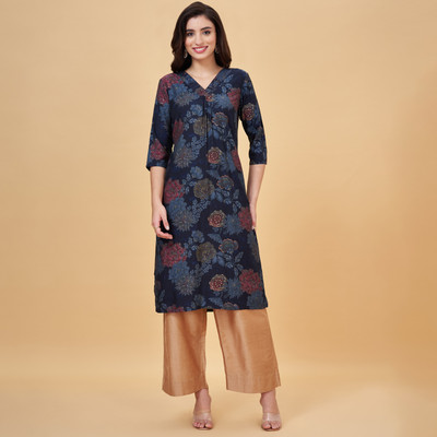 Rangmanch by Pantaloons Women Printed Straight Kurta(Blue)